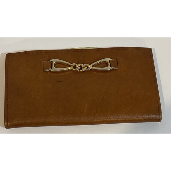 Vintage St. Thomas Cowhide Leather Kiss Lock Slots Brown Wallet Festival Boho - Picture 9 of 9